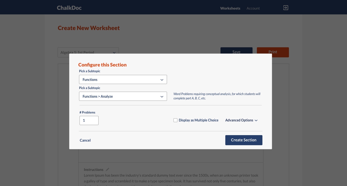 ChalkDoc_New Worksheet Edit Section Simple Configure